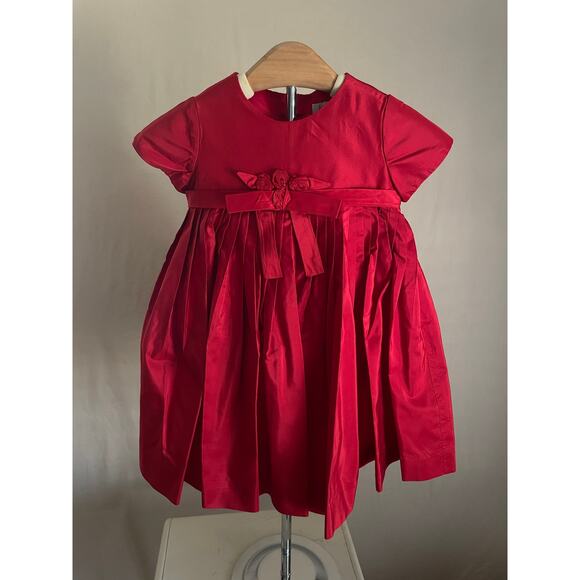 Neiman Marcus Helena Girls Red Pleated Silk Taffeta Dress. Size 18mo. EUC. - Picture 1 of 8